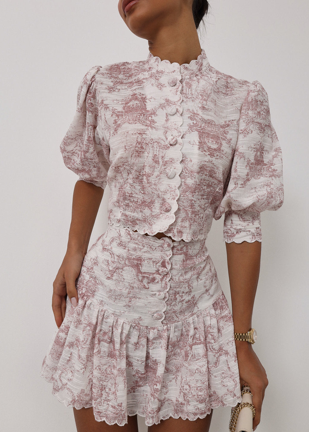 Verona Printed Scallop Trim Skort | White & Pink
