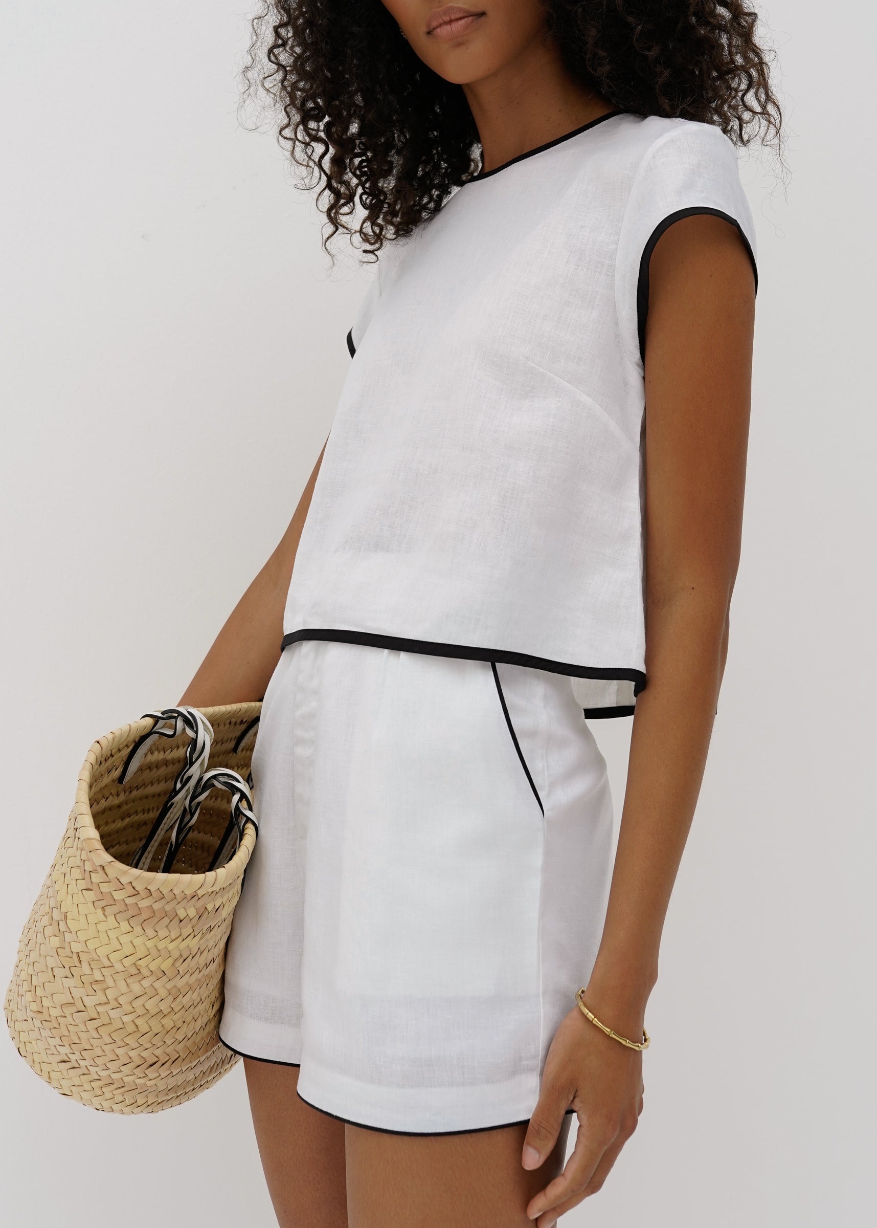 Juliana Day Shorts With Contrast Trim | White & Black