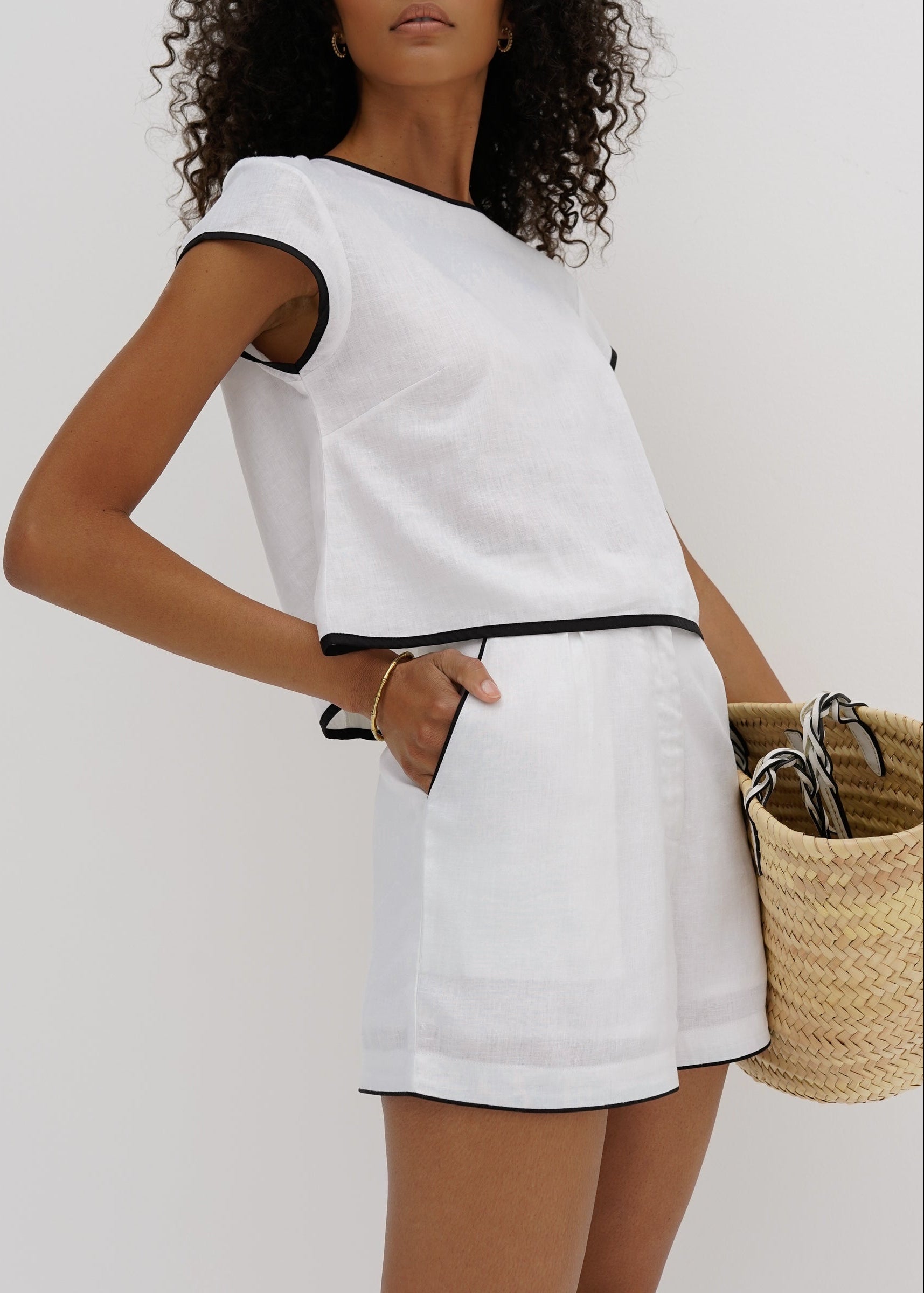Juliana Day Shorts With Contrast Trim | White & Black