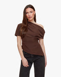 Bruine Gedrapeerde Off Shoulder SS - Top
