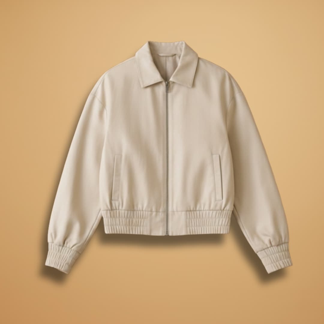 Women’s Bomber Jacket with Front Zip and Ribbed Hem