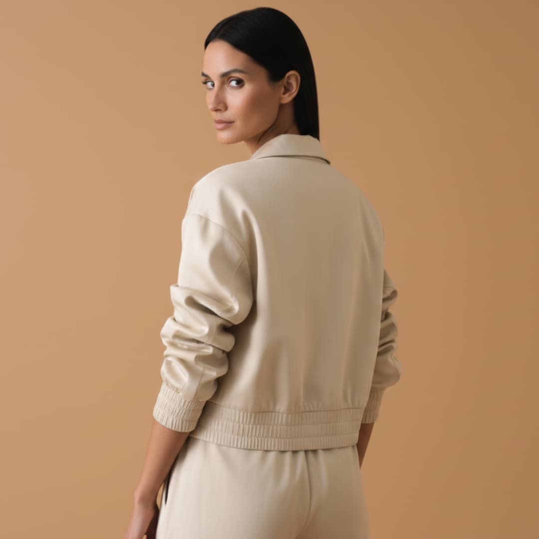 Women’s Bomber Jacket with Front Zip and Ribbed Hem
