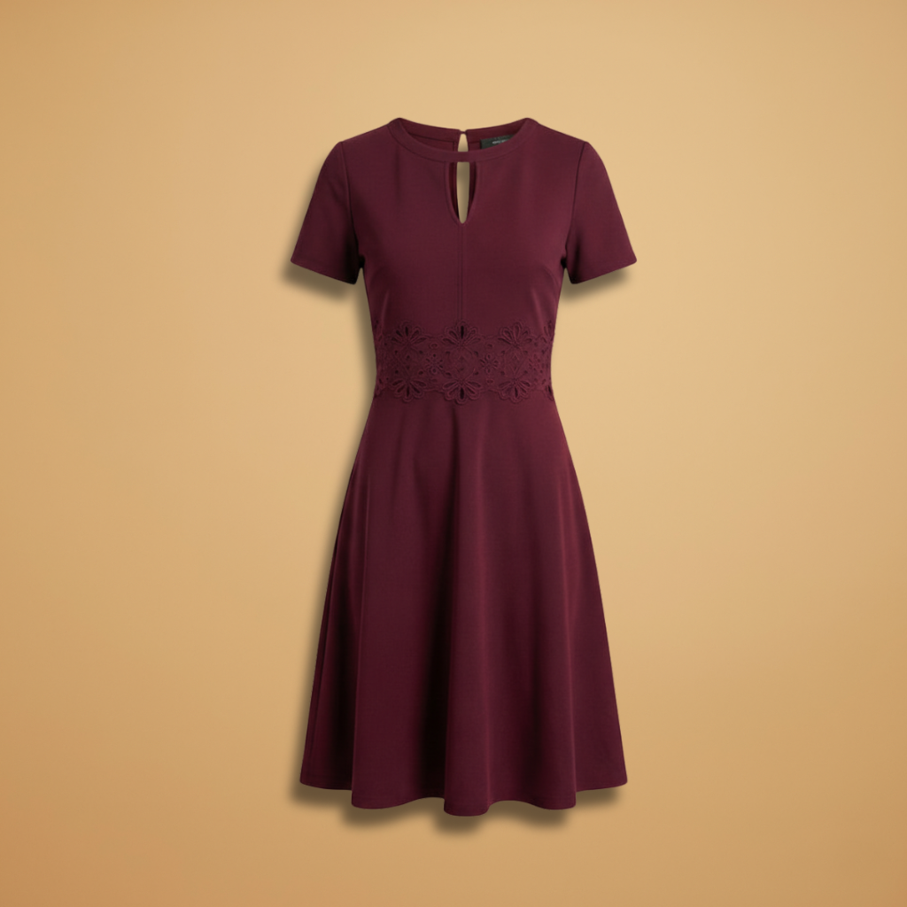 Women's Dress with Contrasting Lace and Accentuated Waist