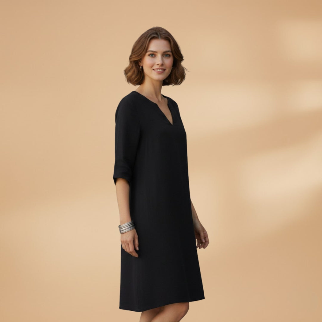 Women's Dress with V-Neck and Three-Quarter Sleeves