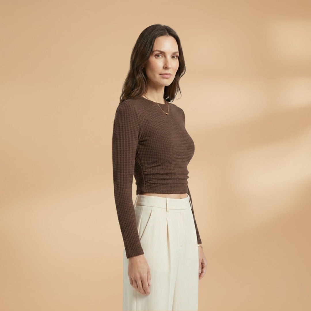 Women's Long Sleeve Crop Top with Textured Surface