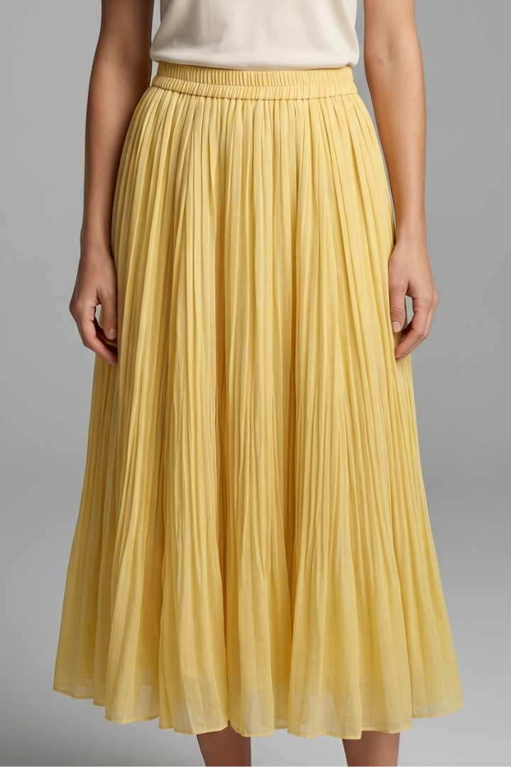Women's Maxi Skirt with Elastic Waistband and Pleated Surface