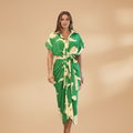 Women's Midi Dress with Short Sleeves and Tie Waist