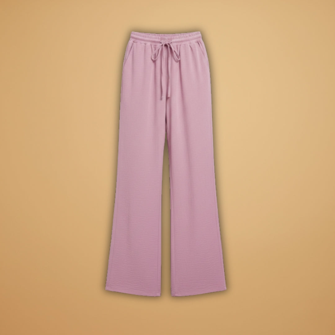 Women's Palazzo Trousers with Elastic Waistband and Drawstring