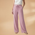Women's Palazzo Trousers with Elastic Waistband and Drawstring