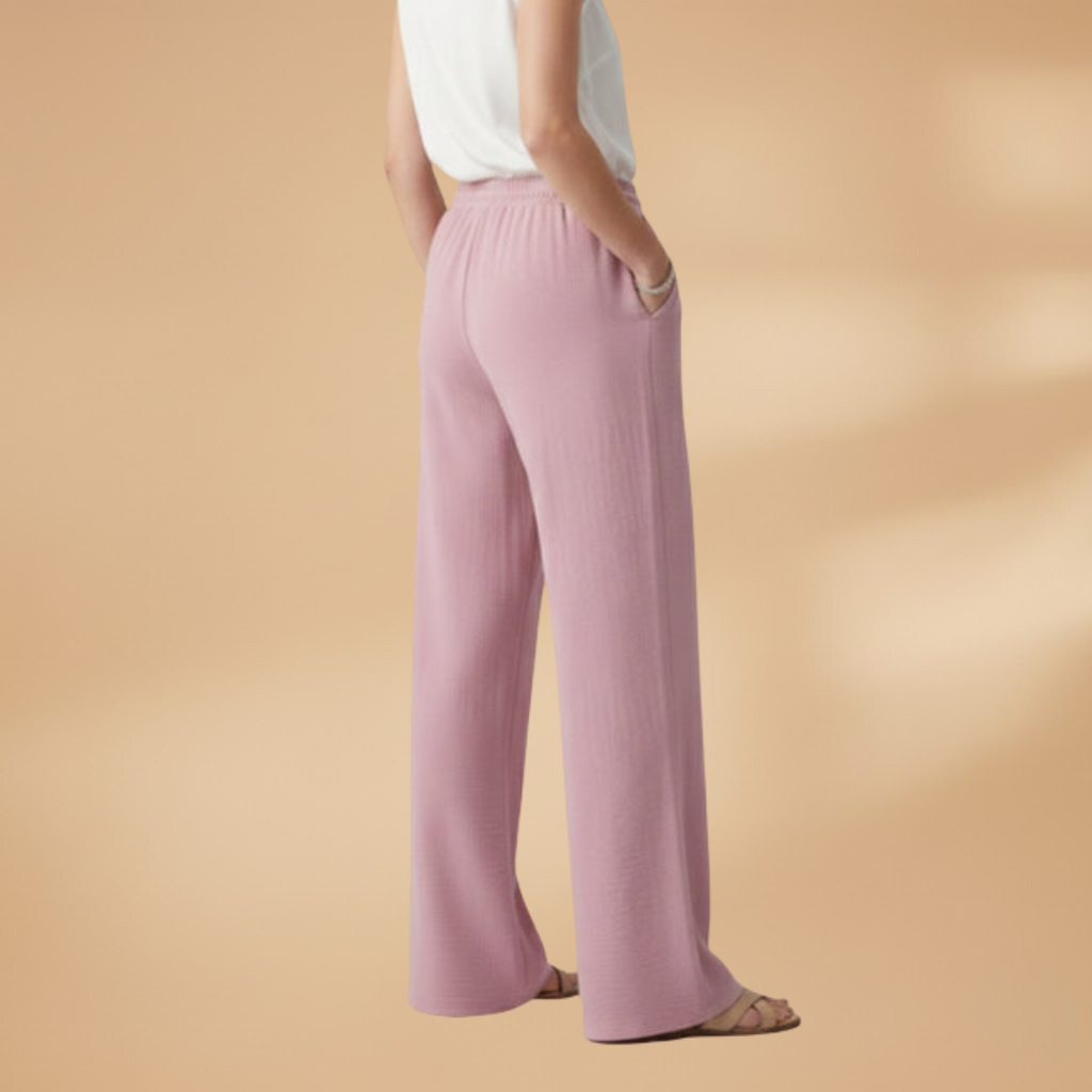 Women's Palazzo Trousers with Elastic Waistband and Drawstring