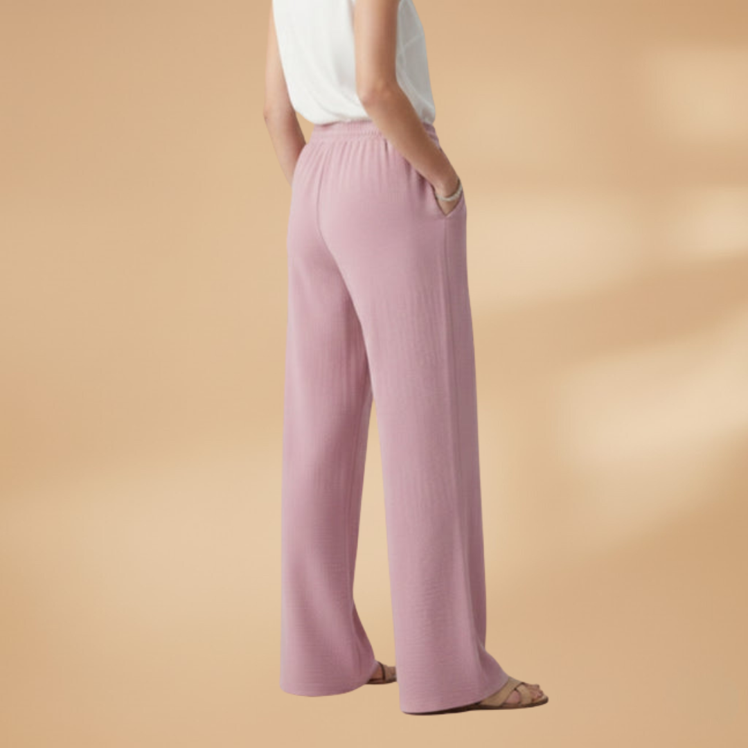 Women's Palazzo Trousers with Elastic Waistband and Drawstring