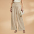 Women's Palazzo Trousers with Elastic Waistband and Pleats