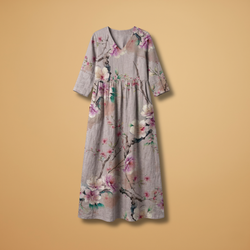 Women's Summer Dress with V-Neck and Floral Pattern