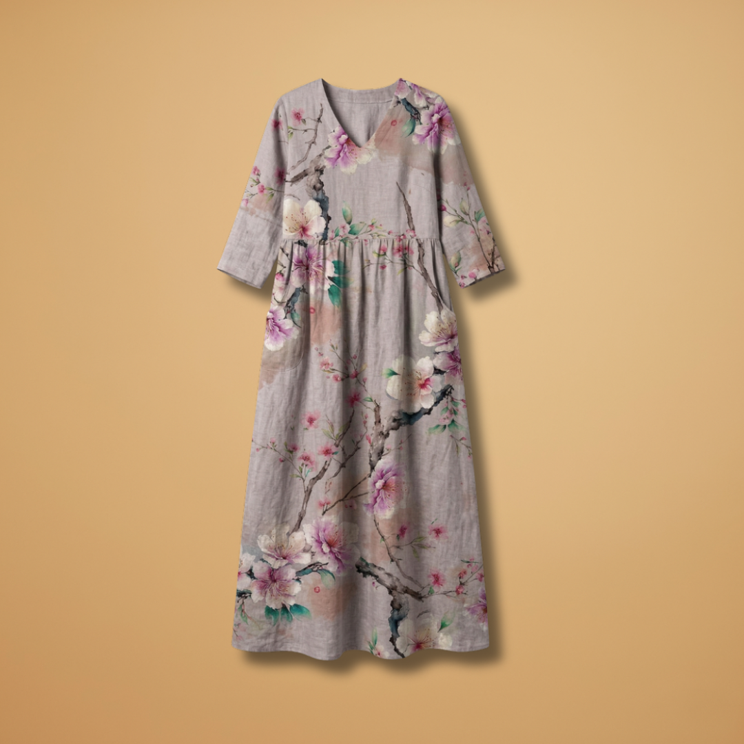 Women's Summer Dress with V-Neck and Floral Pattern