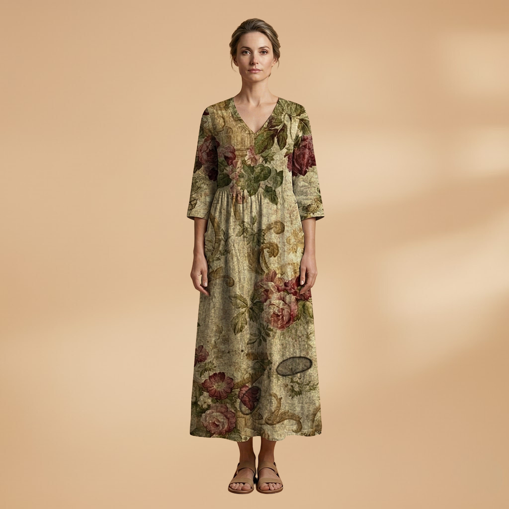 Women's Summer Dress with V-Neck and Floral Pattern