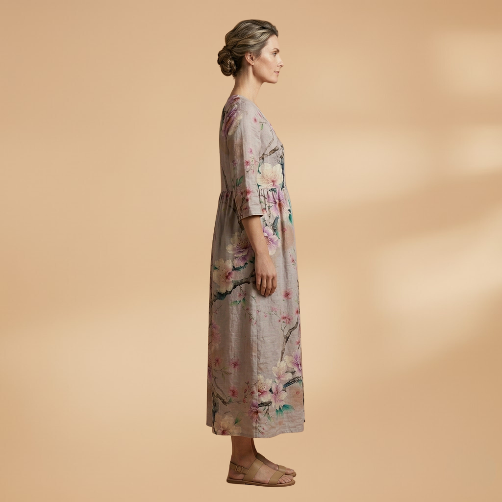 Women's Summer Dress with V-Neck and Floral Pattern