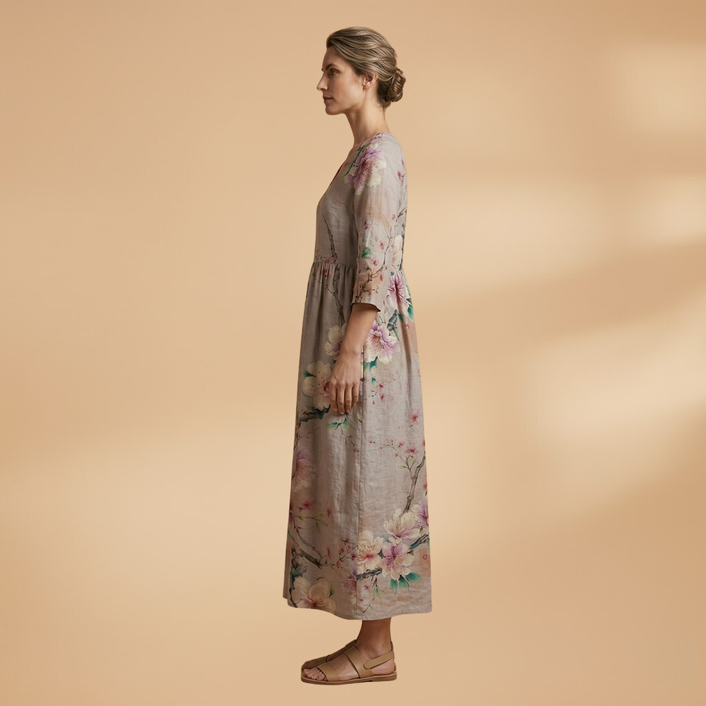 Women's Summer Dress with V-Neck and Floral Pattern