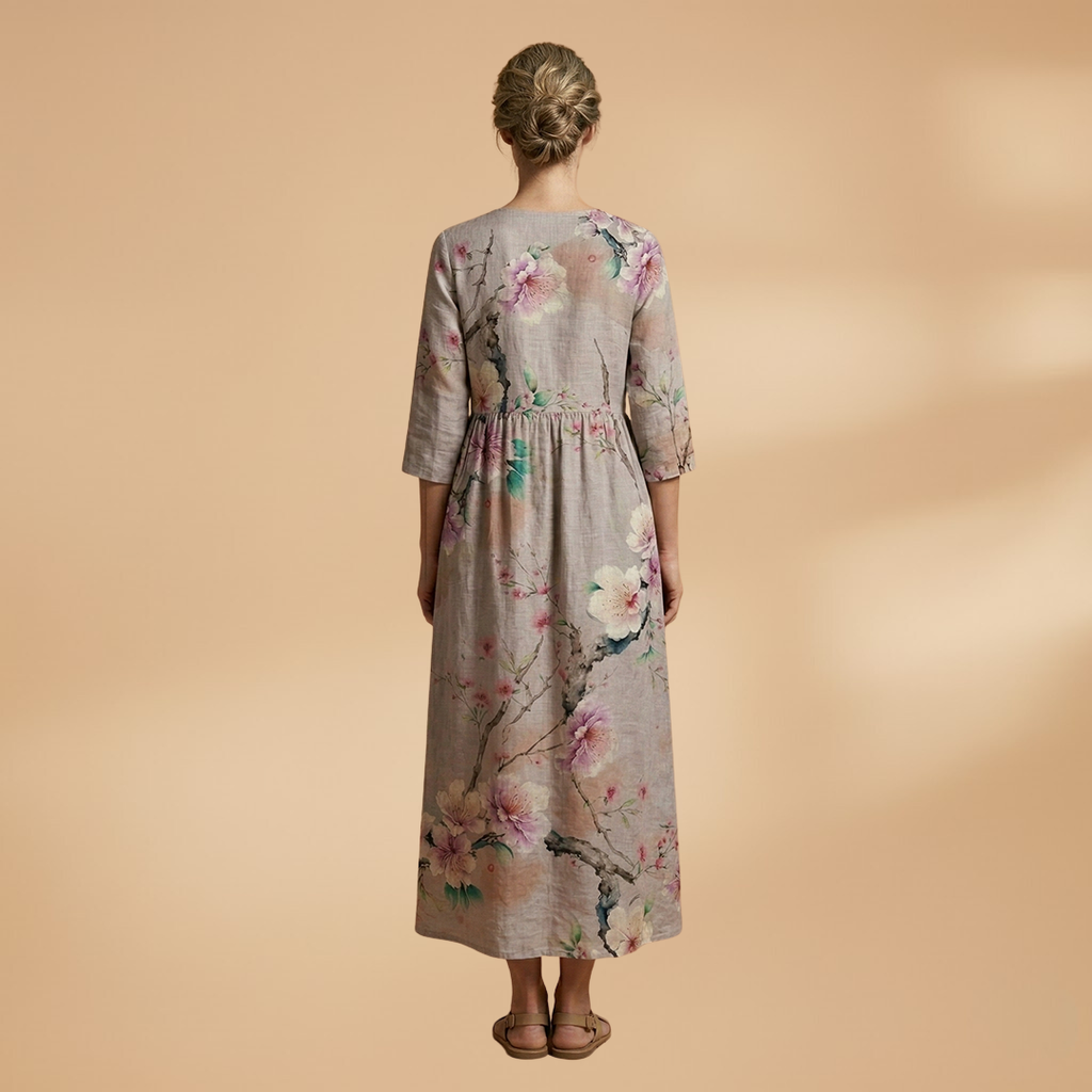 Women's Summer Dress with V-Neck and Floral Pattern