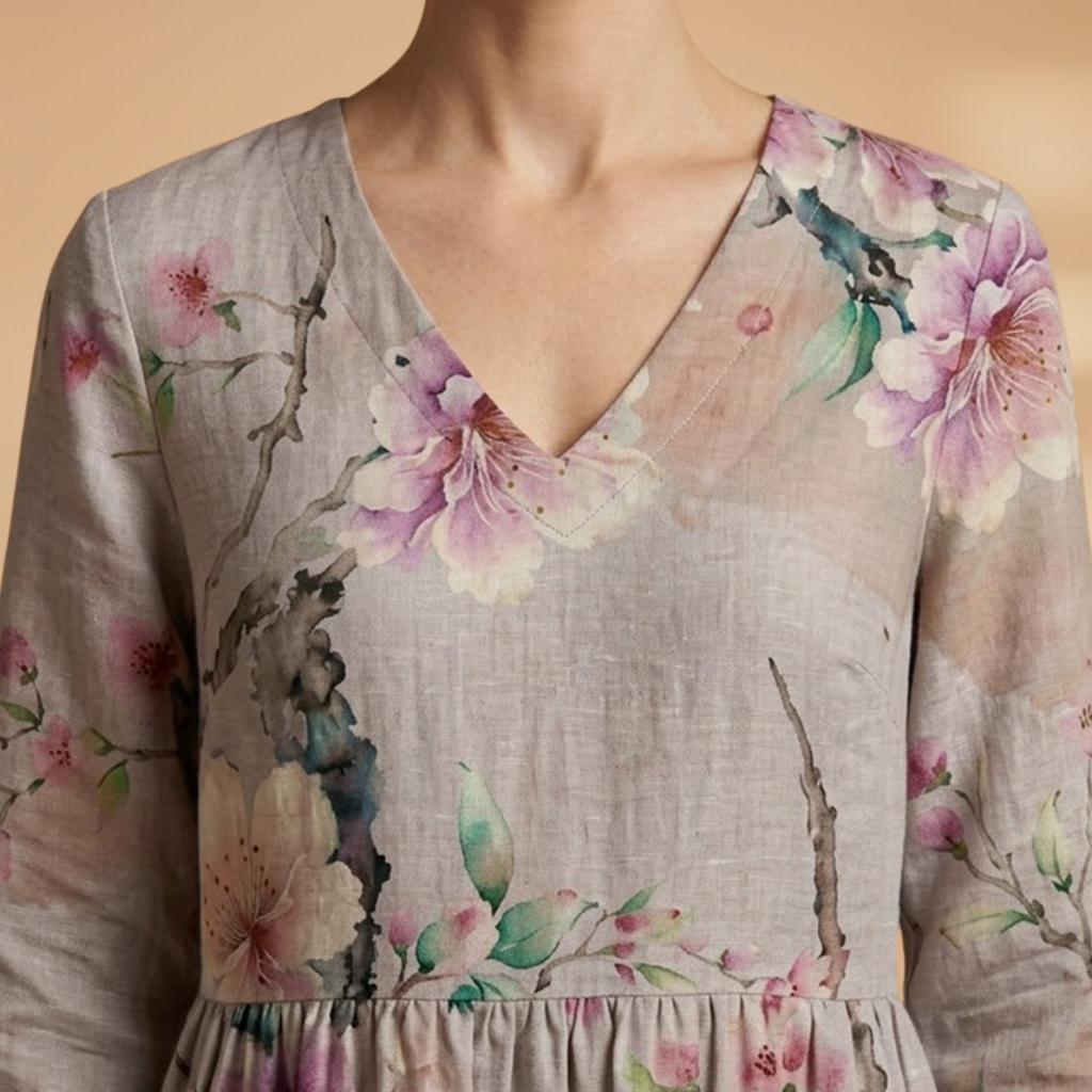 Women's Summer Dress with V-Neck and Floral Pattern