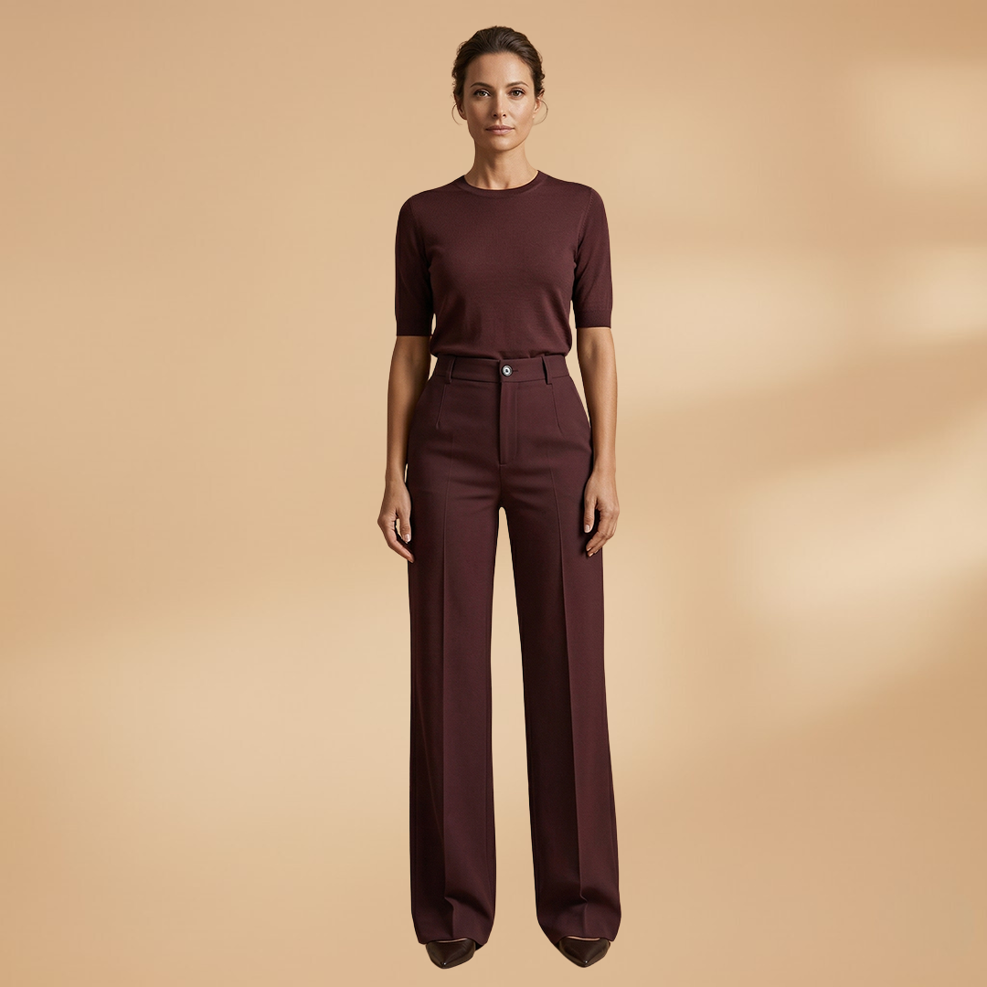 Women's Tailored Trousers with High Waist and Stretch Fabric