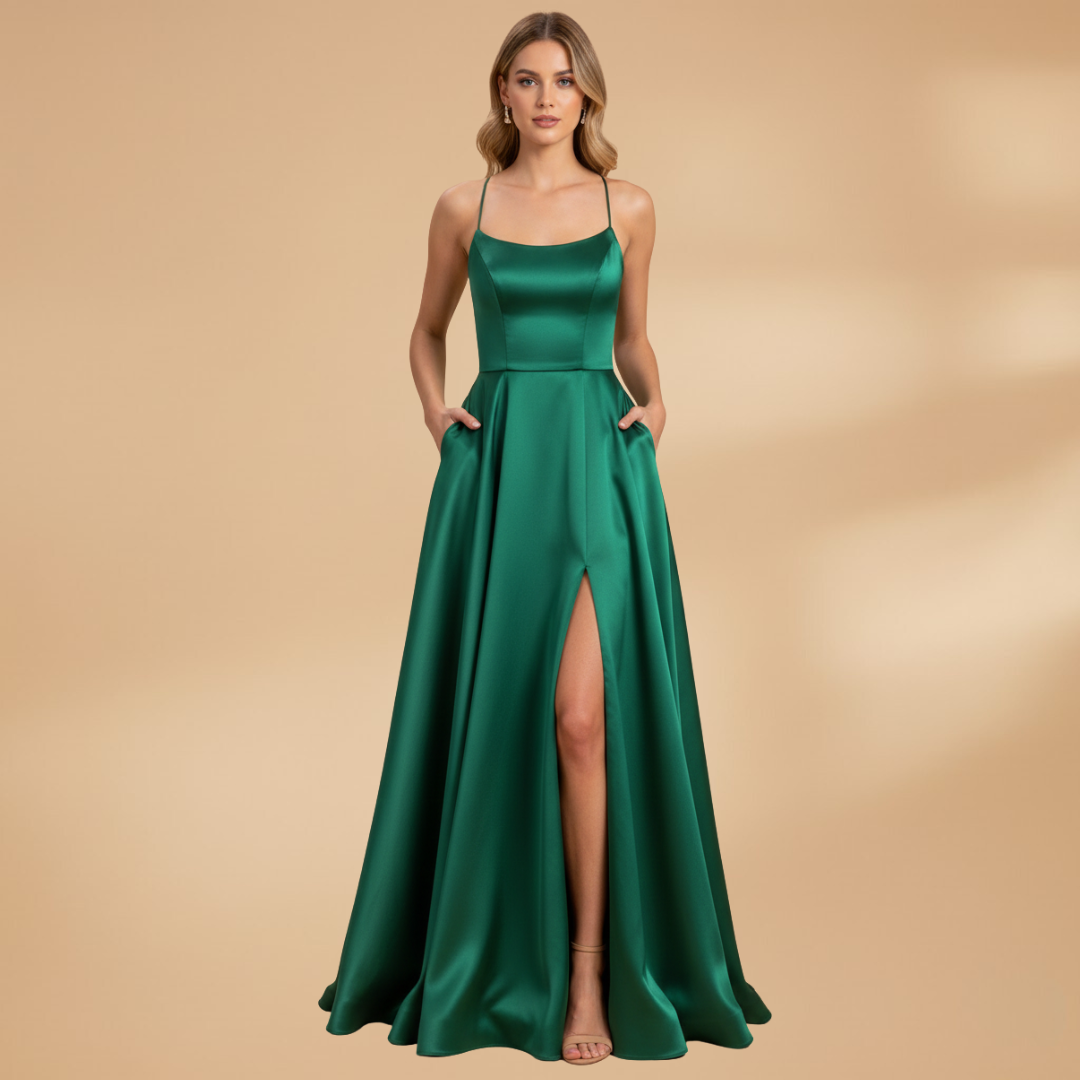 Women’s U-Neck Floor-Length Dress with High Slit