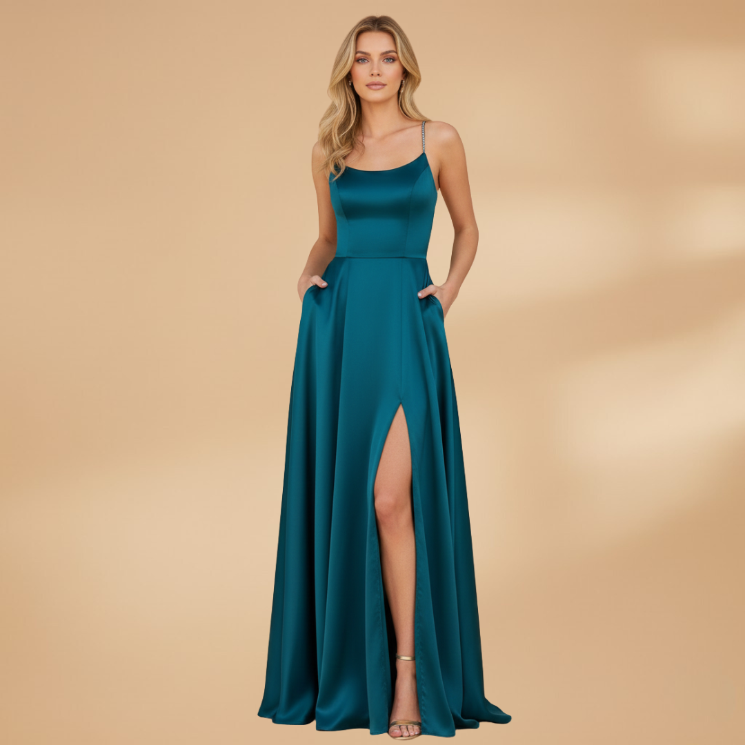 Women’s U-Neck Floor-Length Dress with High Slit
