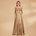Women’s U-Neck Floor-Length Dress with High Slit