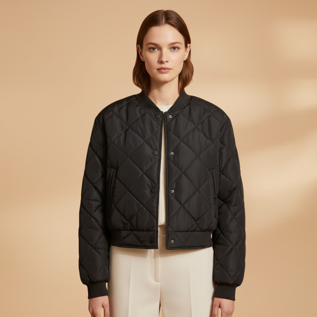 Women’s Bomber Jacket with Quilted Surface and Pockets