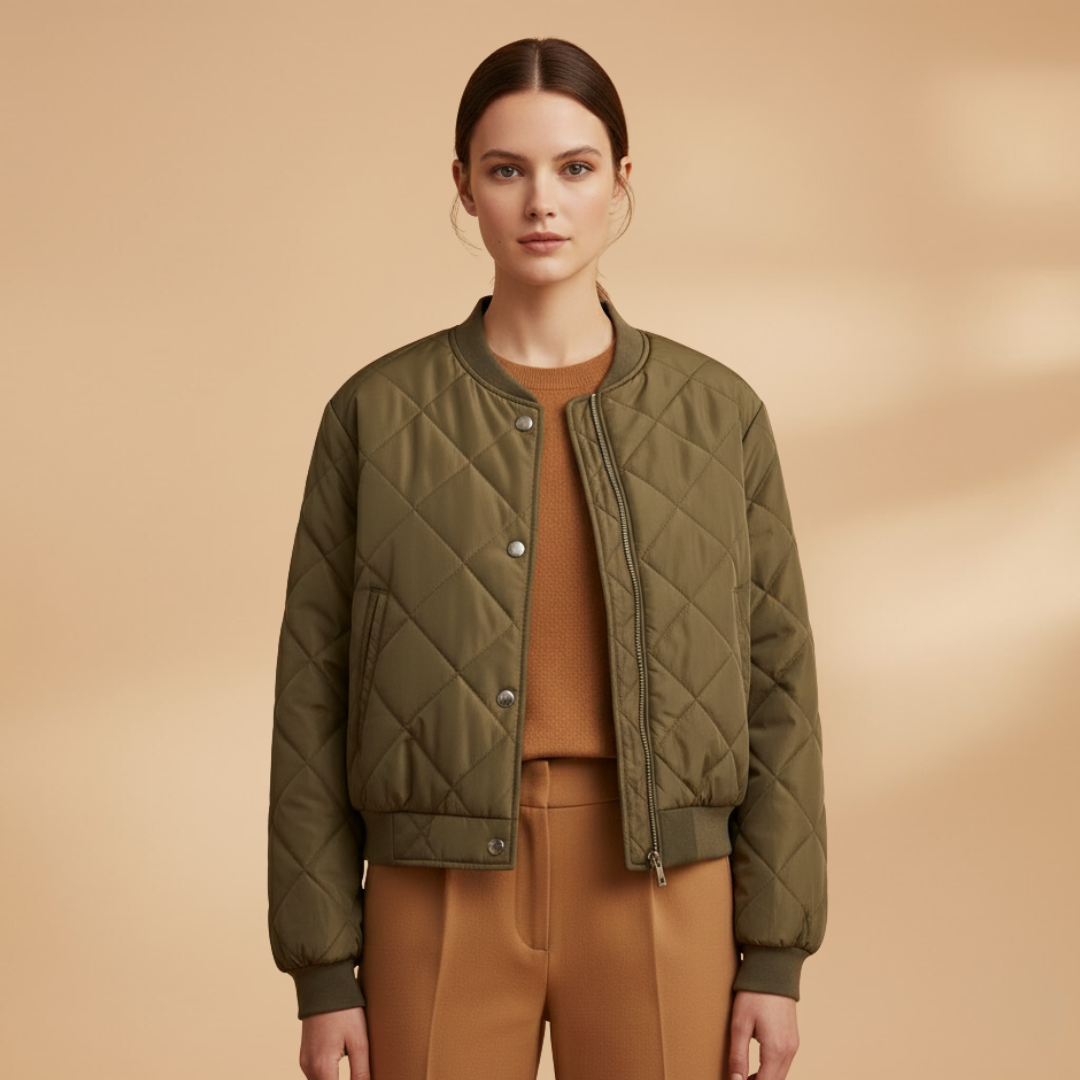 Women’s Bomber Jacket with Quilted Surface and Pockets