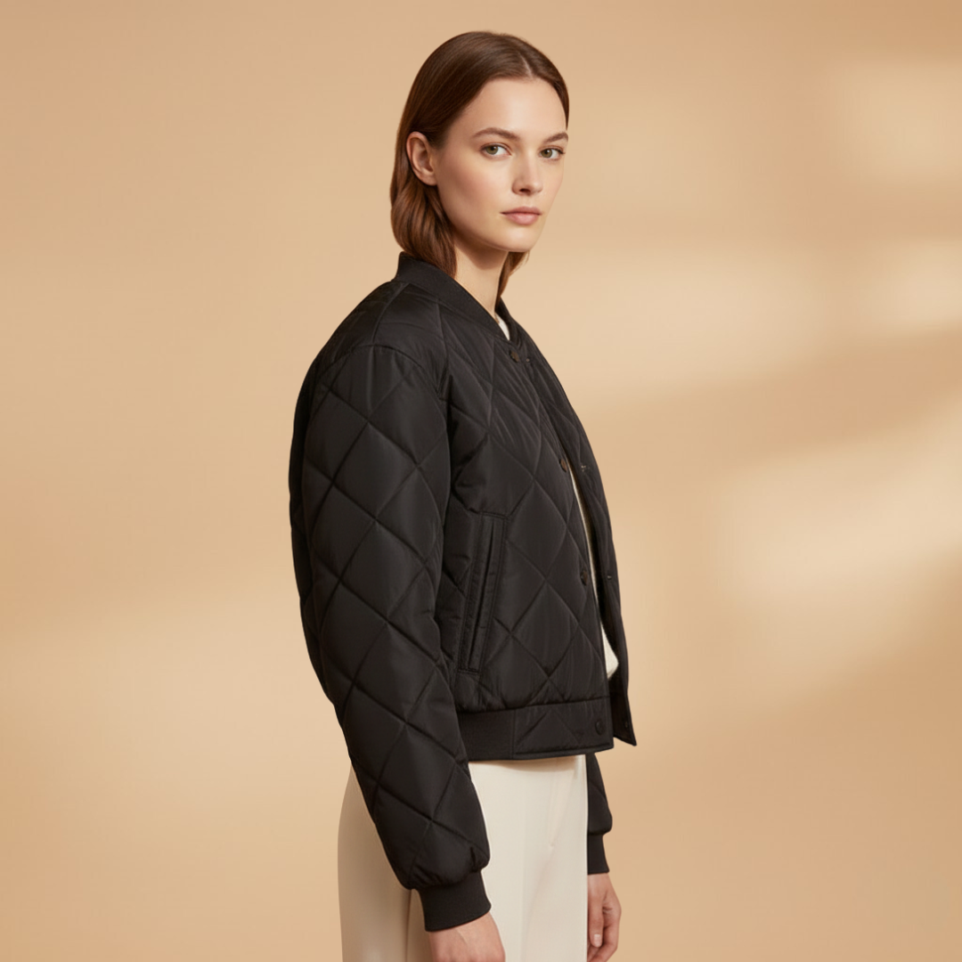 Women’s Bomber Jacket with Quilted Surface and Pockets