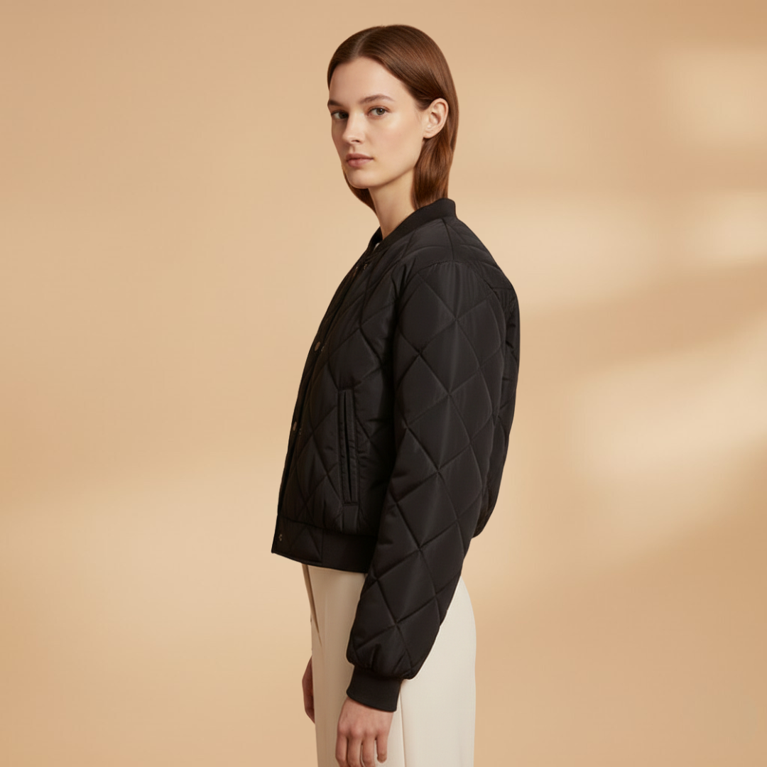Women’s Bomber Jacket with Quilted Surface and Pockets