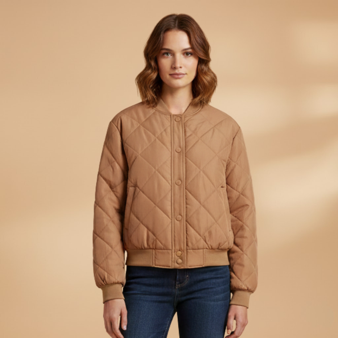 Women’s Bomber Jacket with Quilted Surface and Pockets
