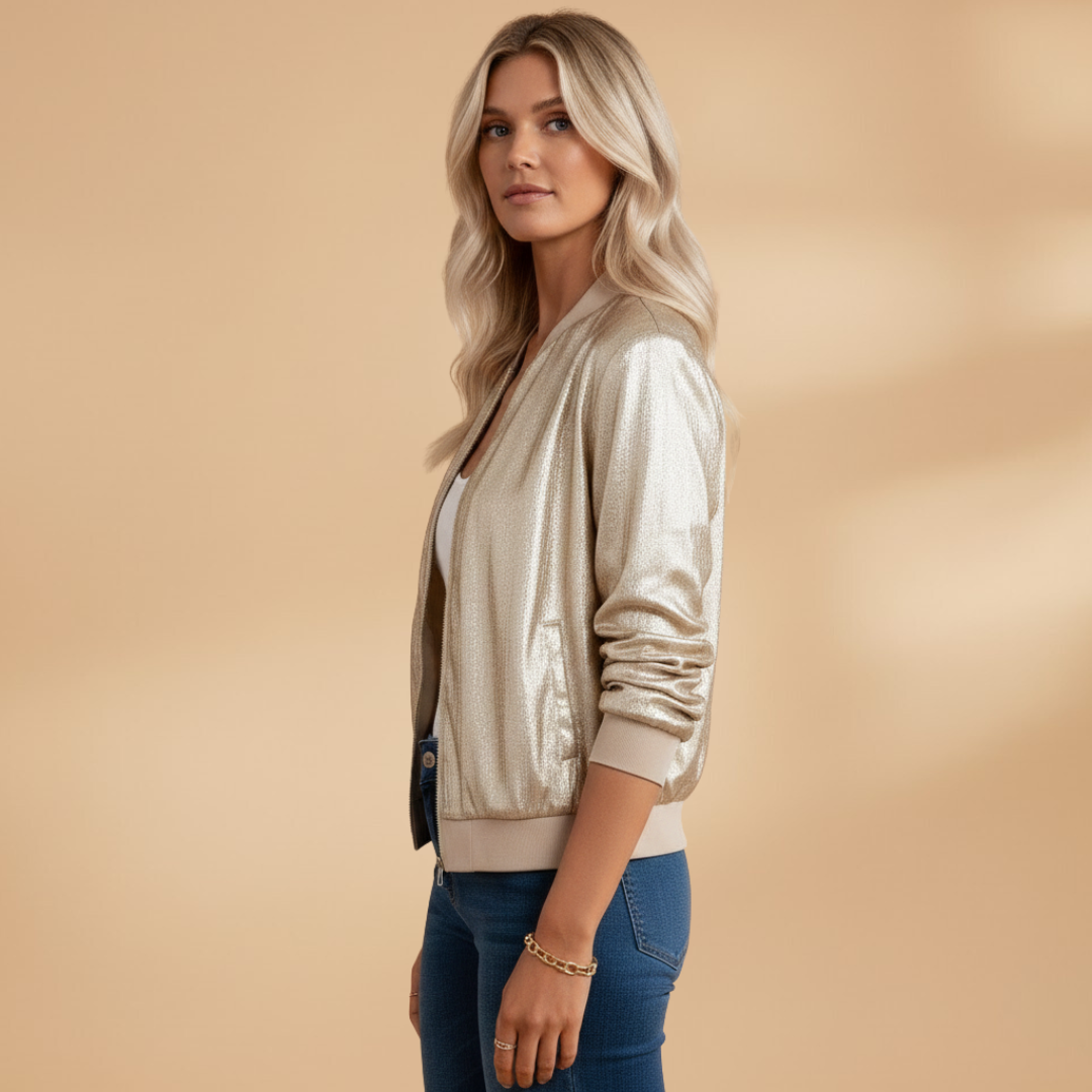 Women’s Bomber Jacket with Zip Closure and Side Pockets