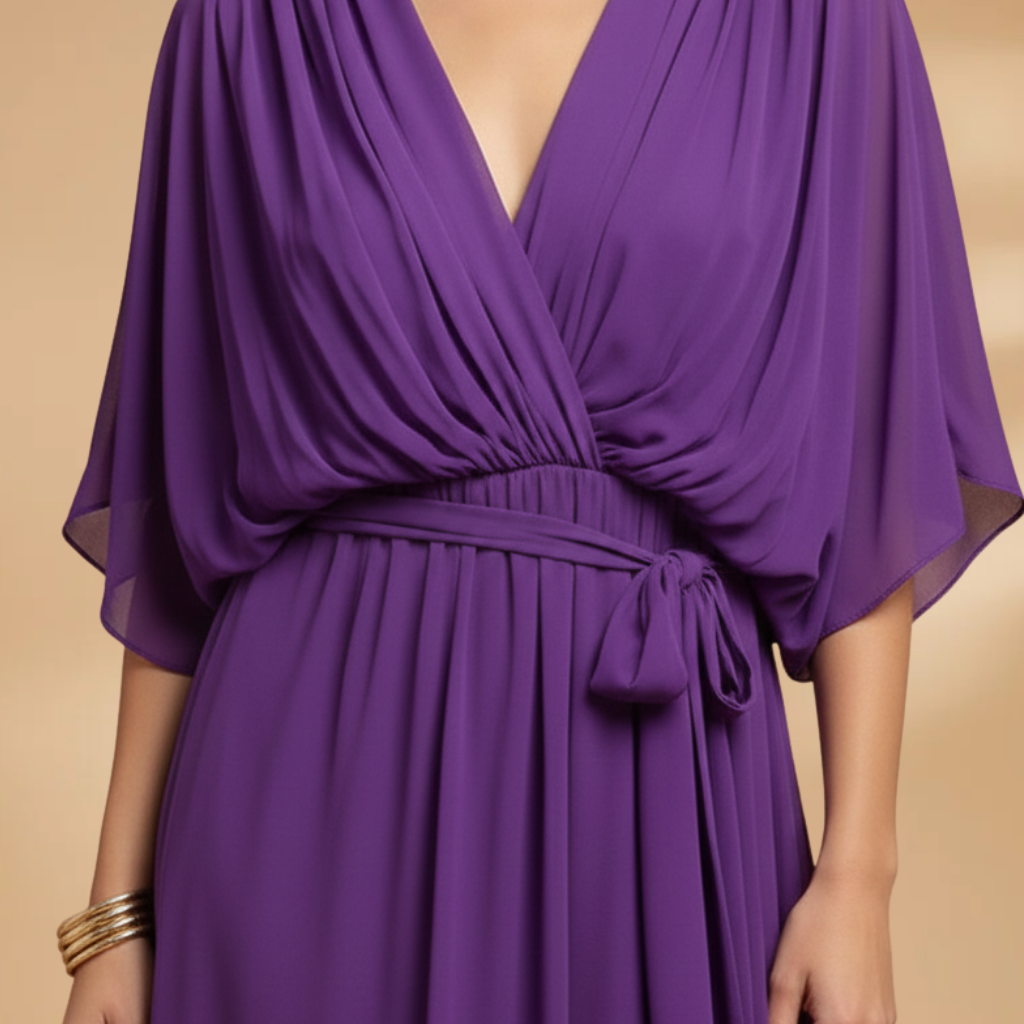 Women’s Chiffon Dress with V-Neck and Flowing Skirt