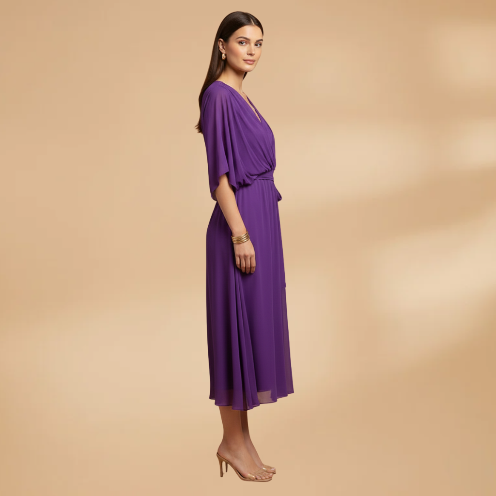 Women’s Chiffon Dress with V-Neck and Flowing Skirt