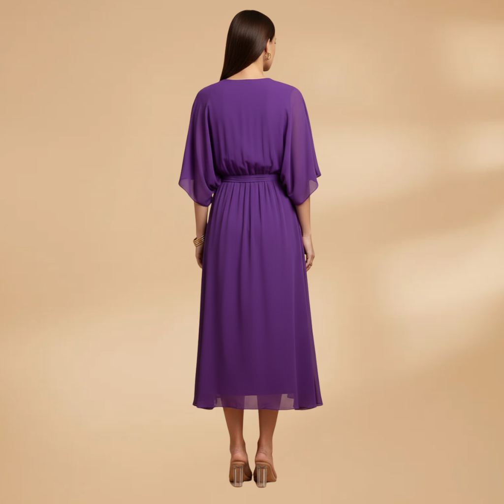 Women’s Chiffon Dress with V-Neck and Flowing Skirt