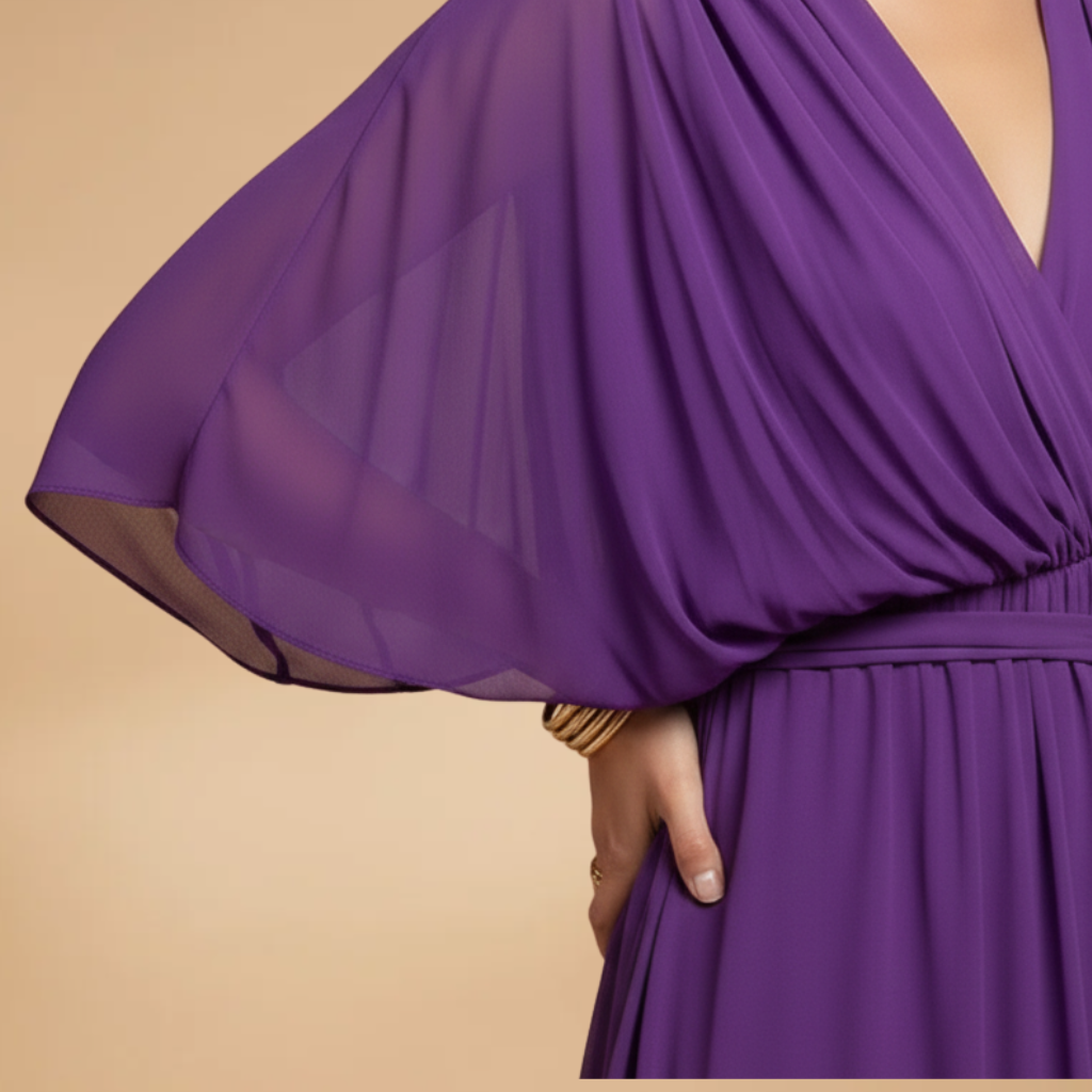 Women’s Chiffon Dress with V-Neck and Flowing Skirt