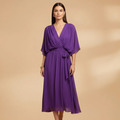 Women’s Chiffon Dress with V-Neck and Flowing Skirt