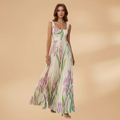 Women's Maxi Dress with Square Neckline and Pleats
