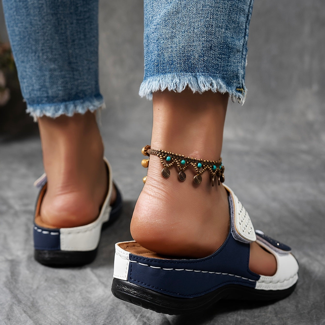 Faye | Women's Studded Double Strap Wedge Mule
