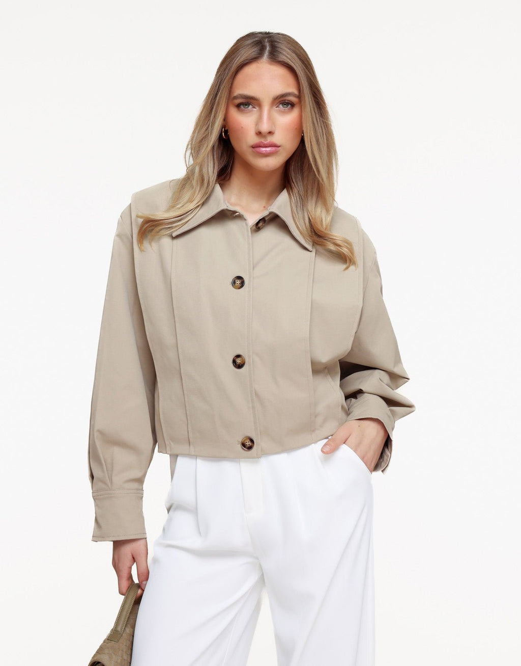 Korte trench coat met ballonmouwen voor dames