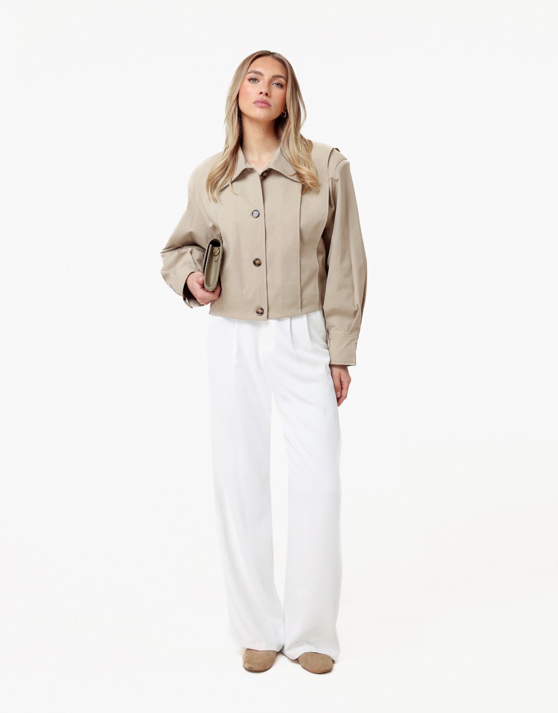 Korte trench coat met ballonmouwen voor dames
