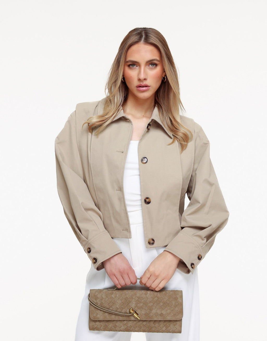 Korte trench coat met ballonmouwen voor dames