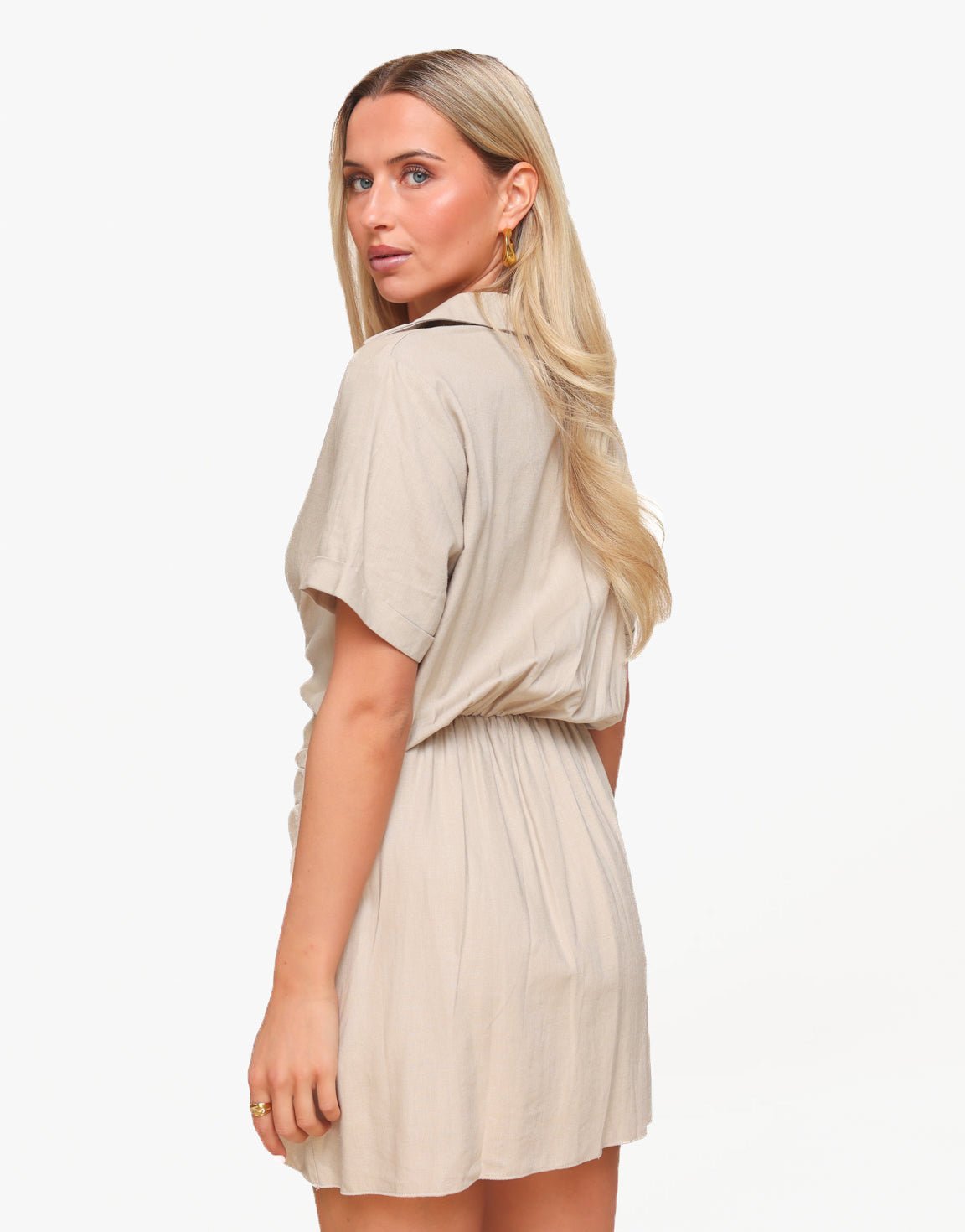 Beige Petite Linnen SS - Jurk
