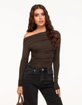 Bruine Gedrapeerde Off Shoulder - Top