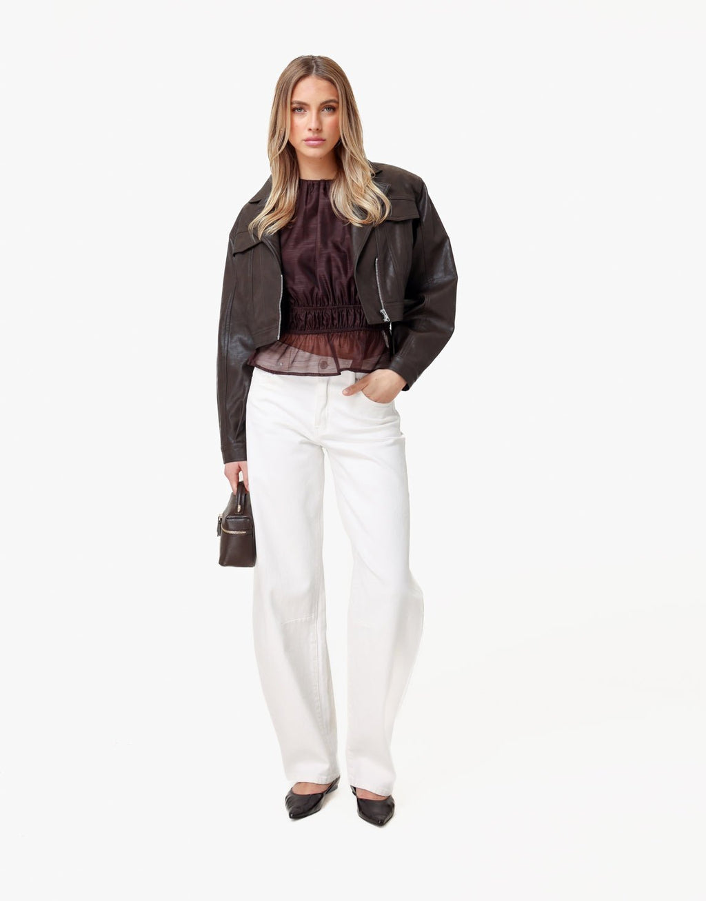 Korte PU leren biker jacket voor dames