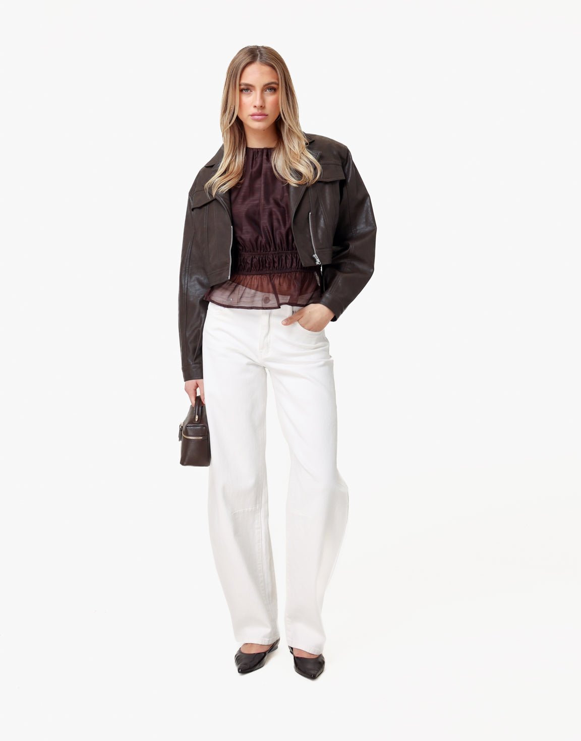 Korte PU leren biker jacket voor dames