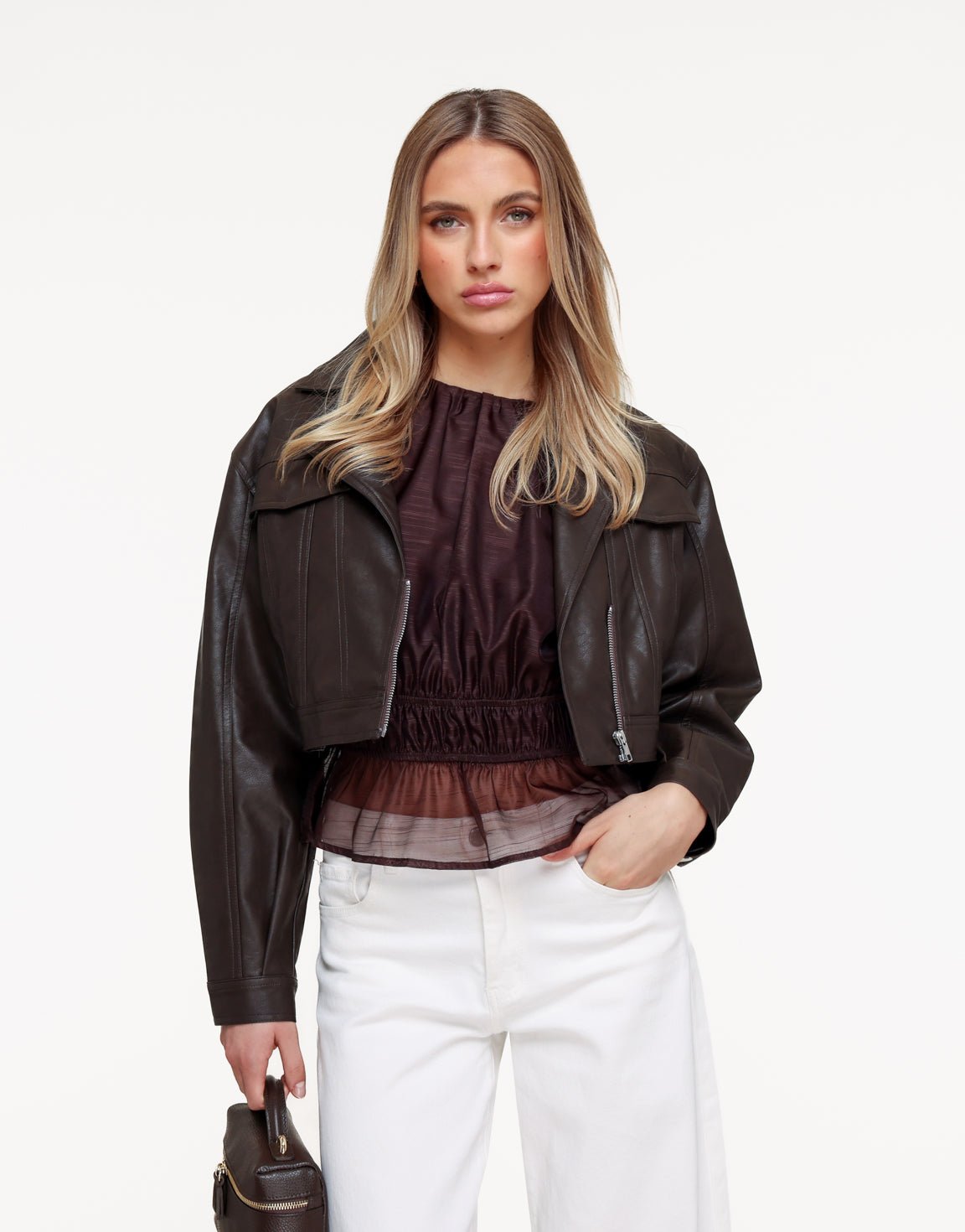 Korte PU leren biker jacket voor dames