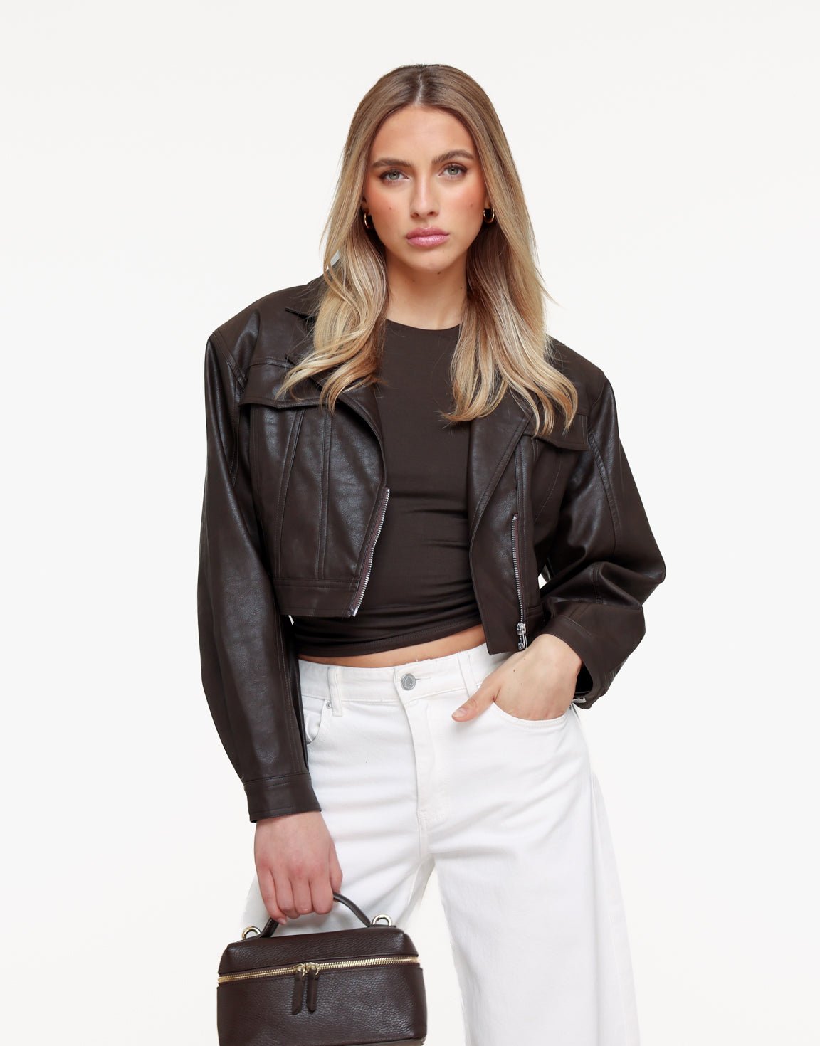Korte PU leren biker jacket voor dames
