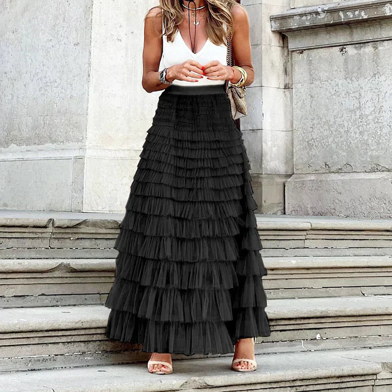 Tule Maxi Rok met Elastische Tailleband